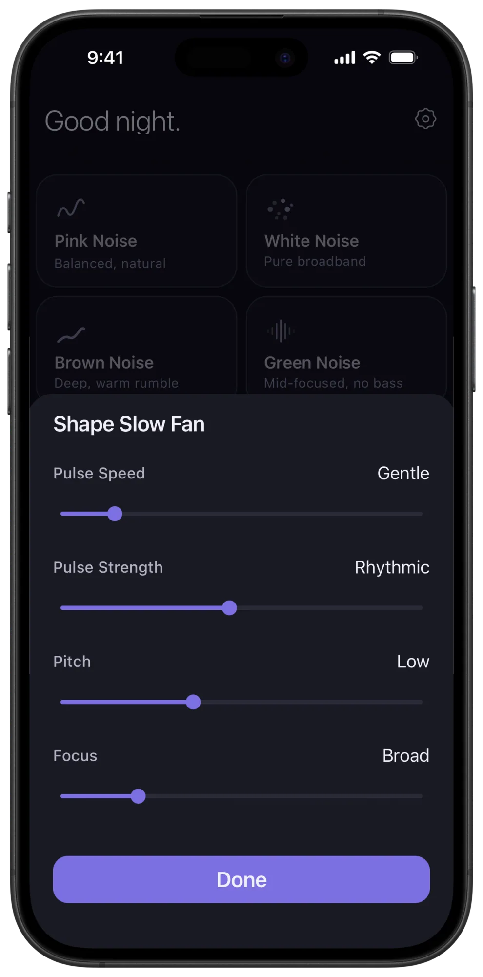 Veil Slow Fan tone shaping controls