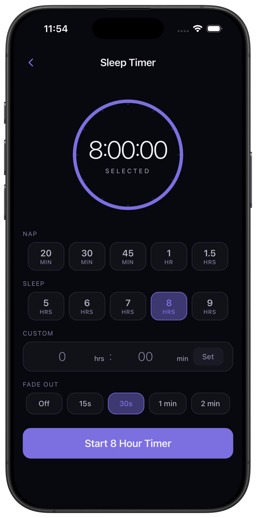 Veil sleep timer with fade out